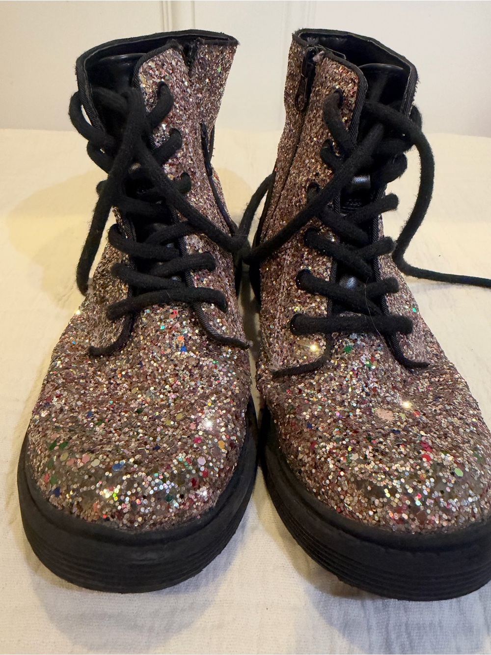 ART CLASS Kids Glitter Lace-Up Boots - Rose Gold Sparkle